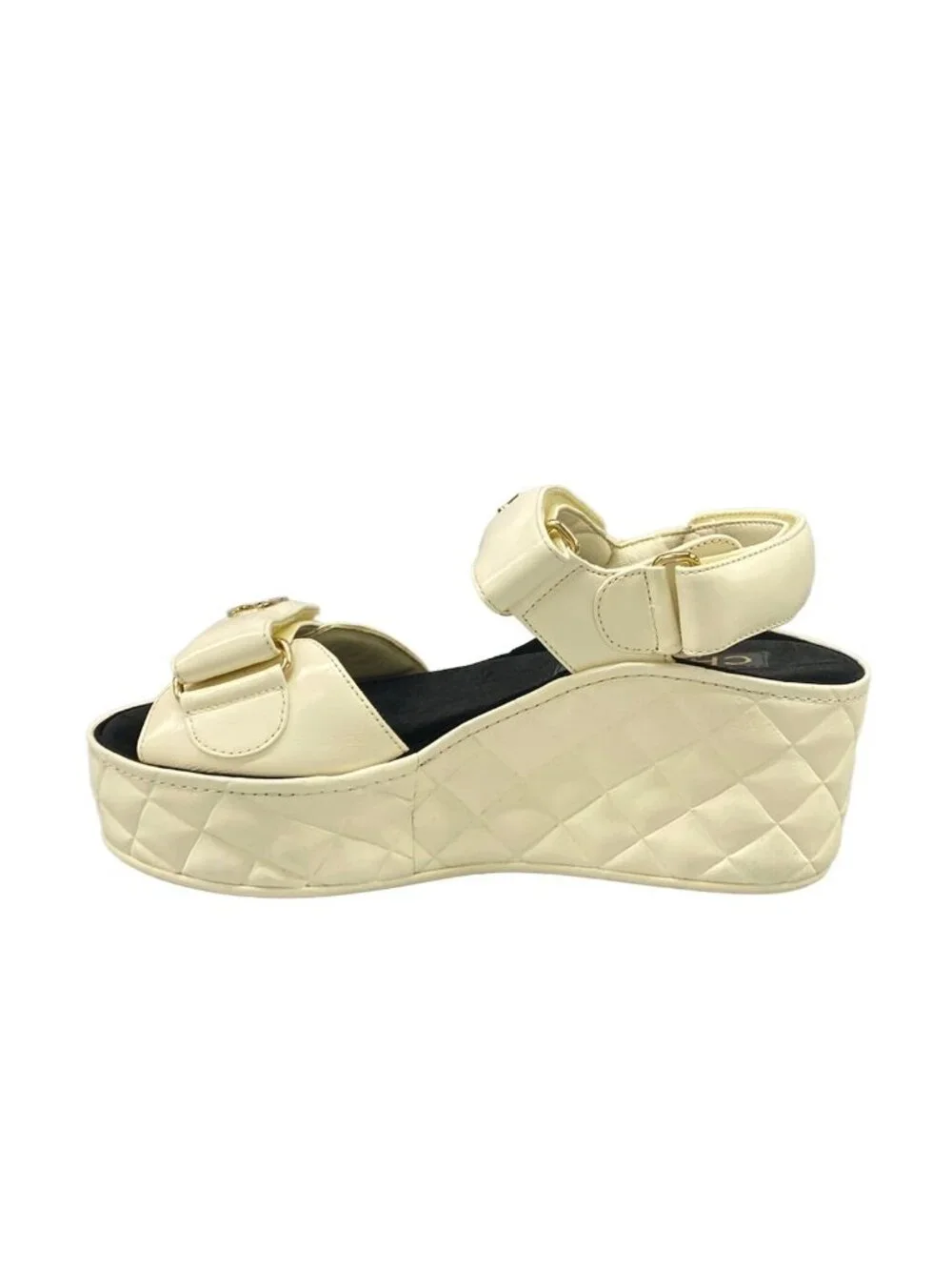 Chanel Sandals 35 C Ivory CC Logo Wedge Sole